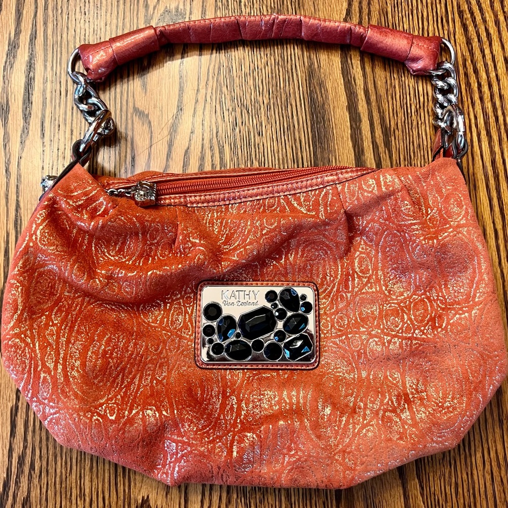 Kathy Van Zeeland Orange Metalic Handbag (A93647)